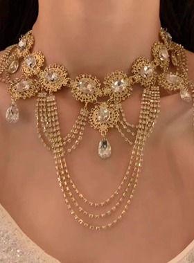 希腊女神奢华重工水晶流苏项链