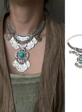 民族风复古钱币流苏项链