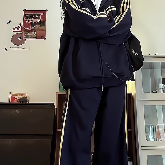 复古学院风运动服套装女春秋时尚宽松韩版学生卫衣休闲两件套跑步