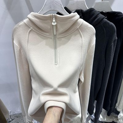 欧货2025新款纯色半拉链卫衣