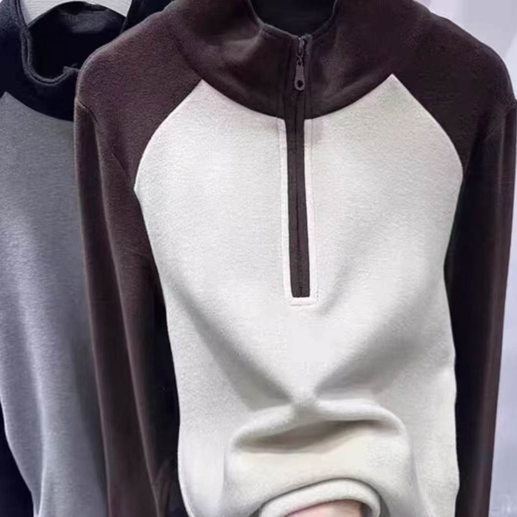 半拉链德绒内搭卫衣打底衫女春秋