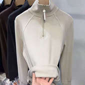 大码 灰色半高领德绒打底衫 女秋冬加绒加厚卫衣半拉链正肩上衣胖mm