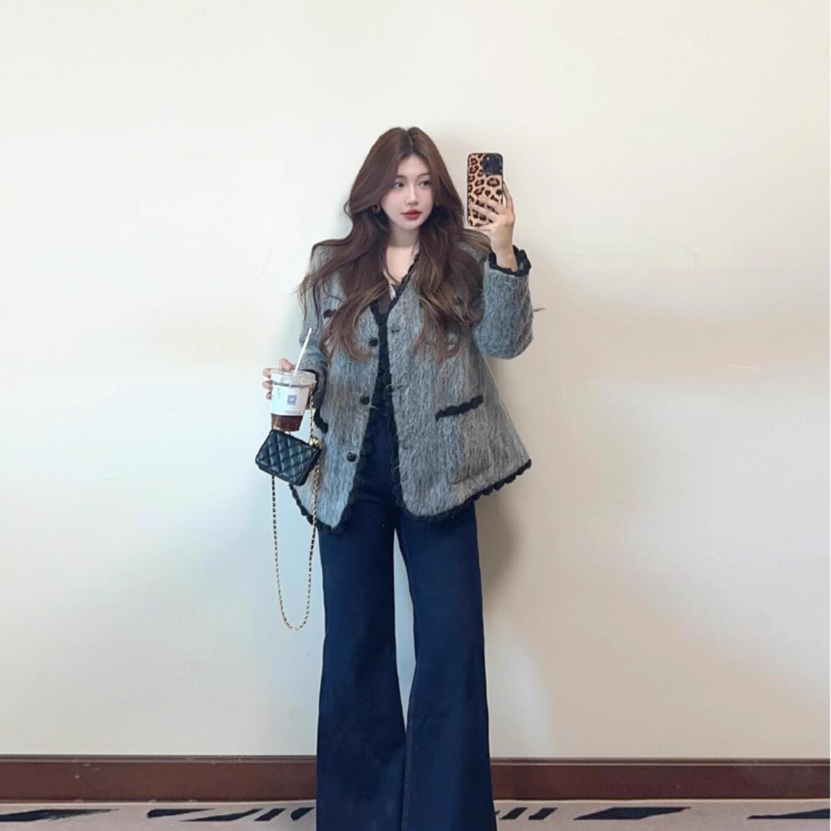 韩系小香风加绒加厚毛呢外套