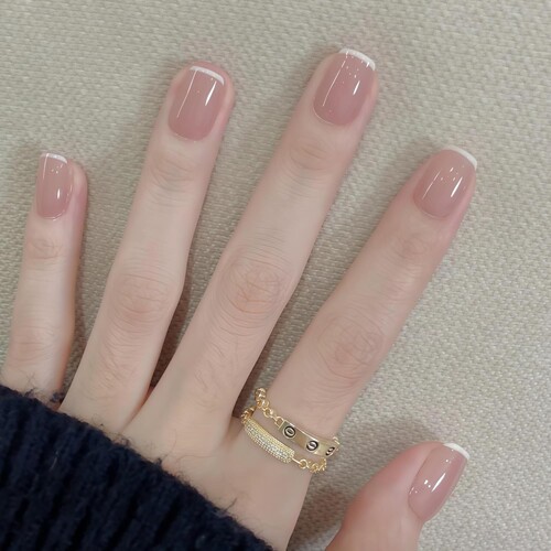 【裸色窄边法式】纯手工穿戴美甲