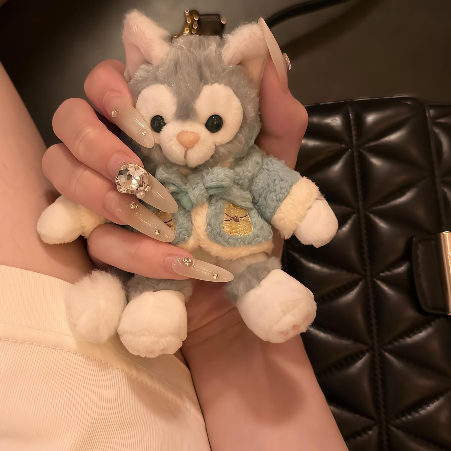 甄嬛华妃同款纯欲风显白冰透裸色闪钻钻球手工穿戴美甲可拆卸婚甲