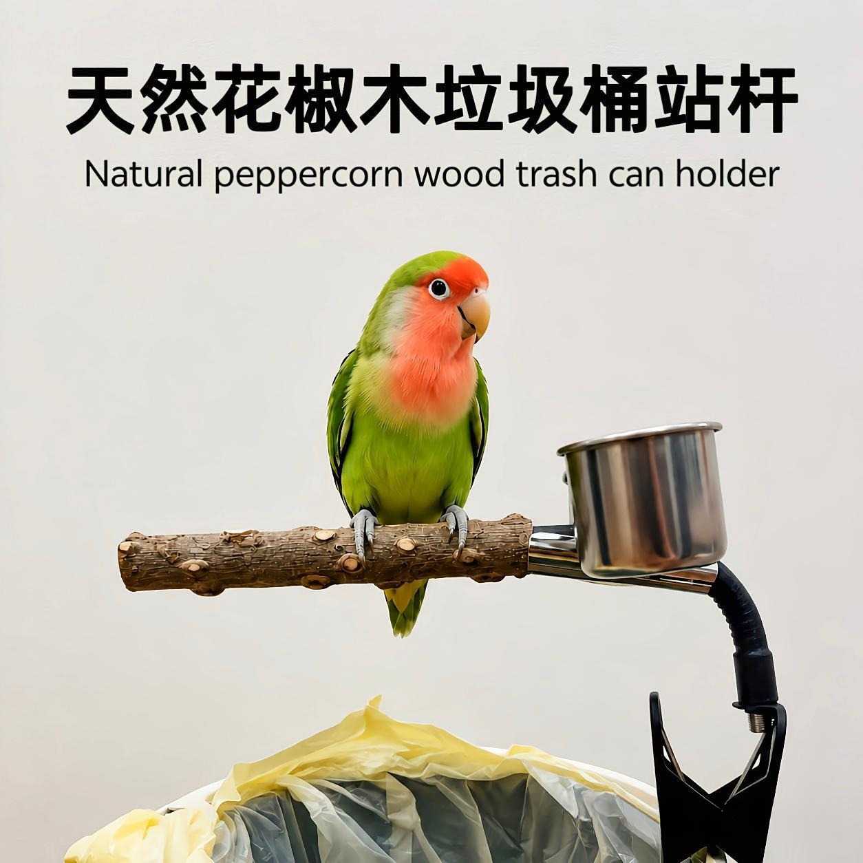 鹦鹉花椒木站杆站架垃圾桶定点