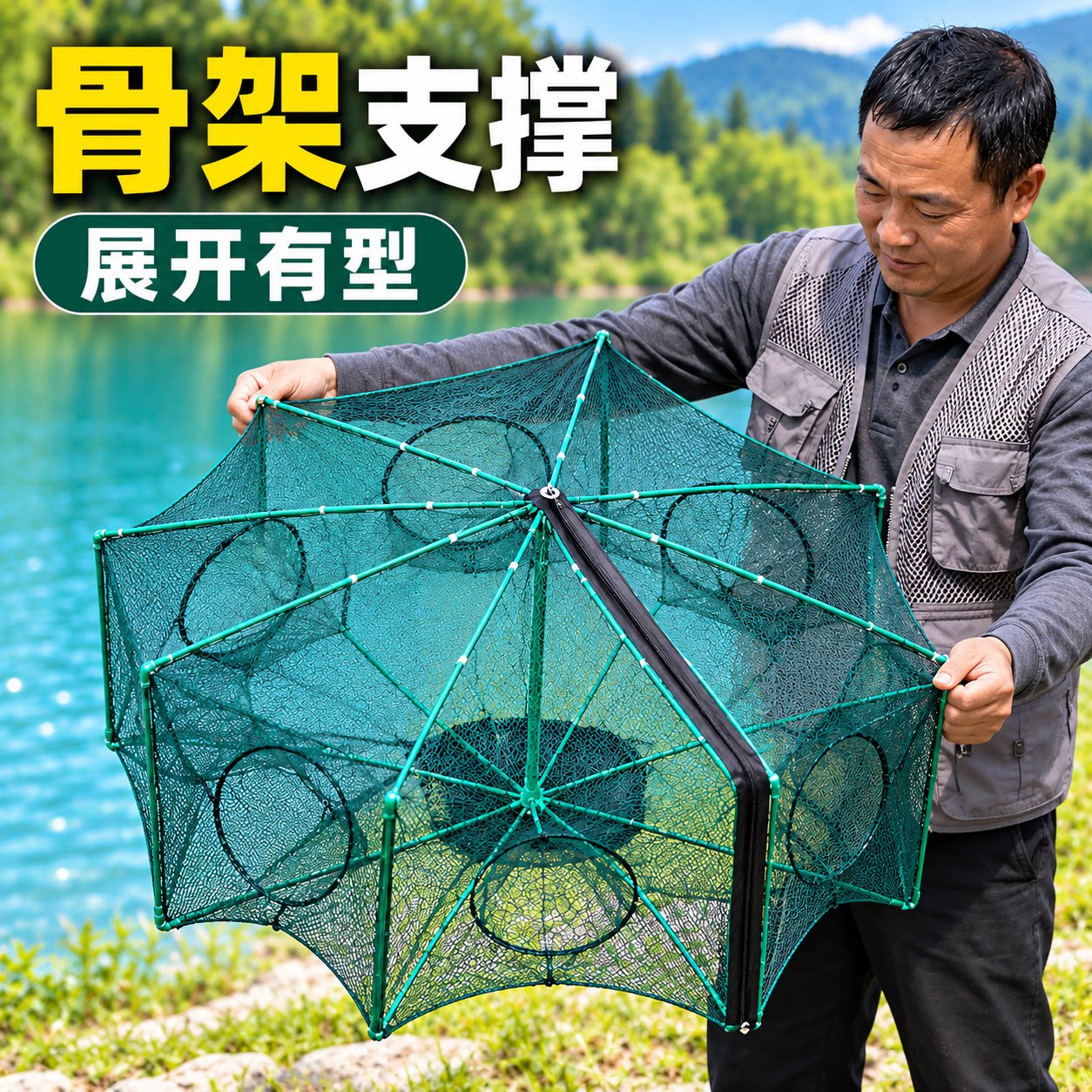 折叠扇形网笼加厚骨架捕虾鱼