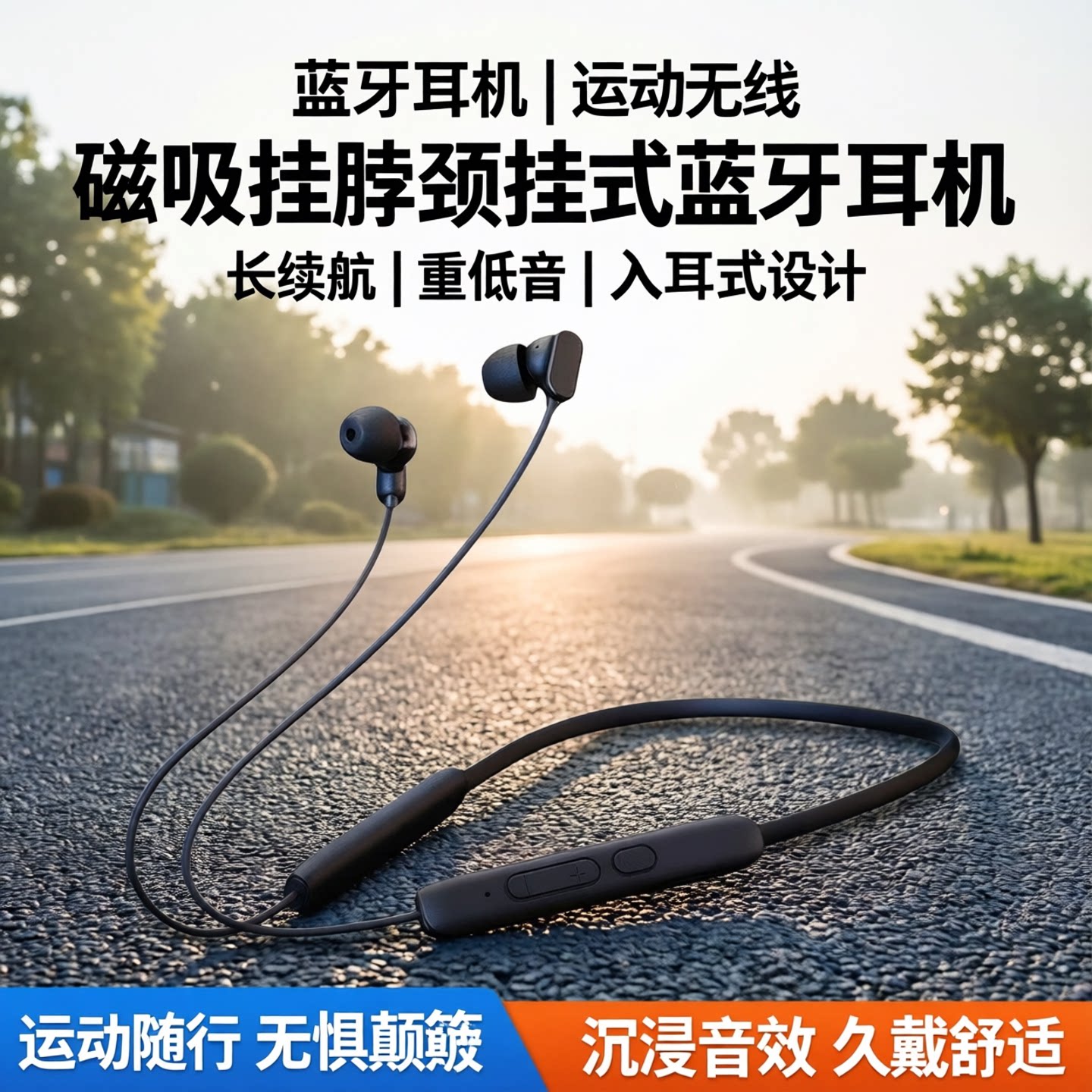蓝牙耳机运动无线挂脖颈挂式磁吸跑步长续航入耳式重低音