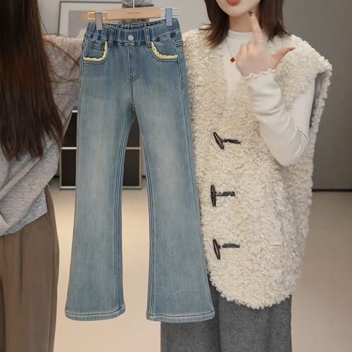 女中大童秋装牛仔裤春秋款2026新款女孩微喇裤子儿童裤子喇叭长裤