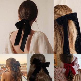 Women Big Hair Clip Bow Red Velvet Vintage Girls For Black