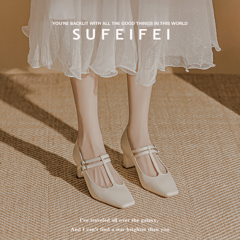 苏妃妃丁字扣带玛丽珍鞋女2026年春季新款法式粗跟高跟鞋百搭单鞋