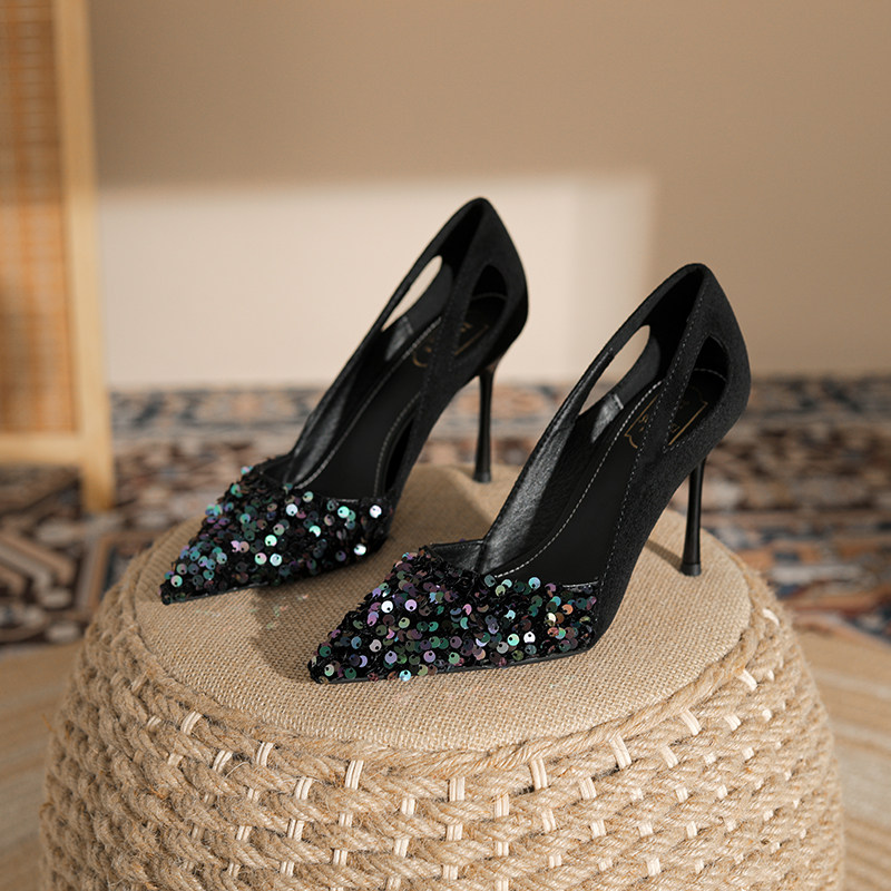 苏妃妃黑色优雅小个子配小裙子高跟鞋女细跟气质不累脚御姐风绝美