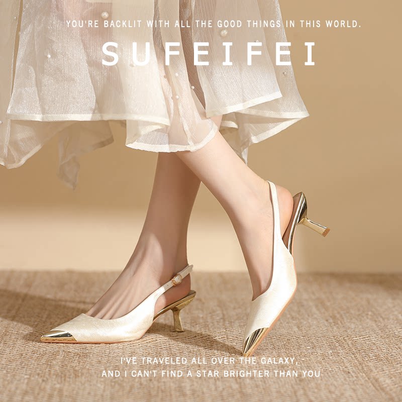 苏妃妃凉鞋女夏外穿2026新款女士高跟凉鞋细跟金属尖头包头后空鞋
