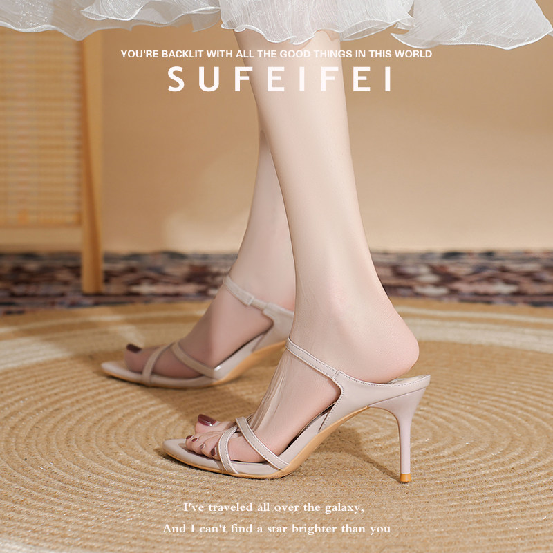 苏妃妃凉拖鞋女夏外穿2026新款绝美不累脚高跟鞋女细跟一字带露趾