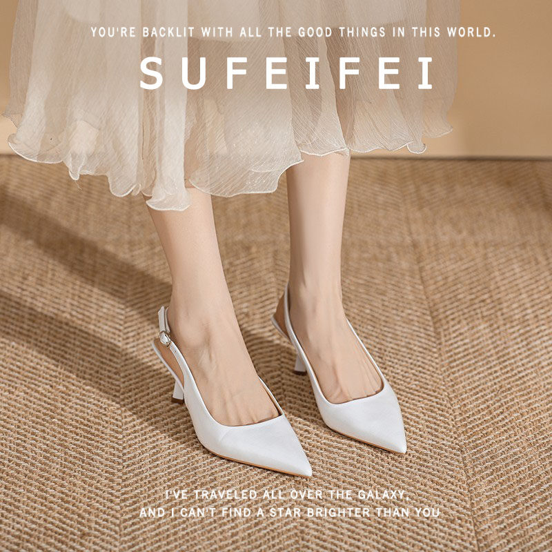 苏妃妃白色尖头绝美高跟鞋女细跟2026年夏天季新款包头后空凉鞋女
