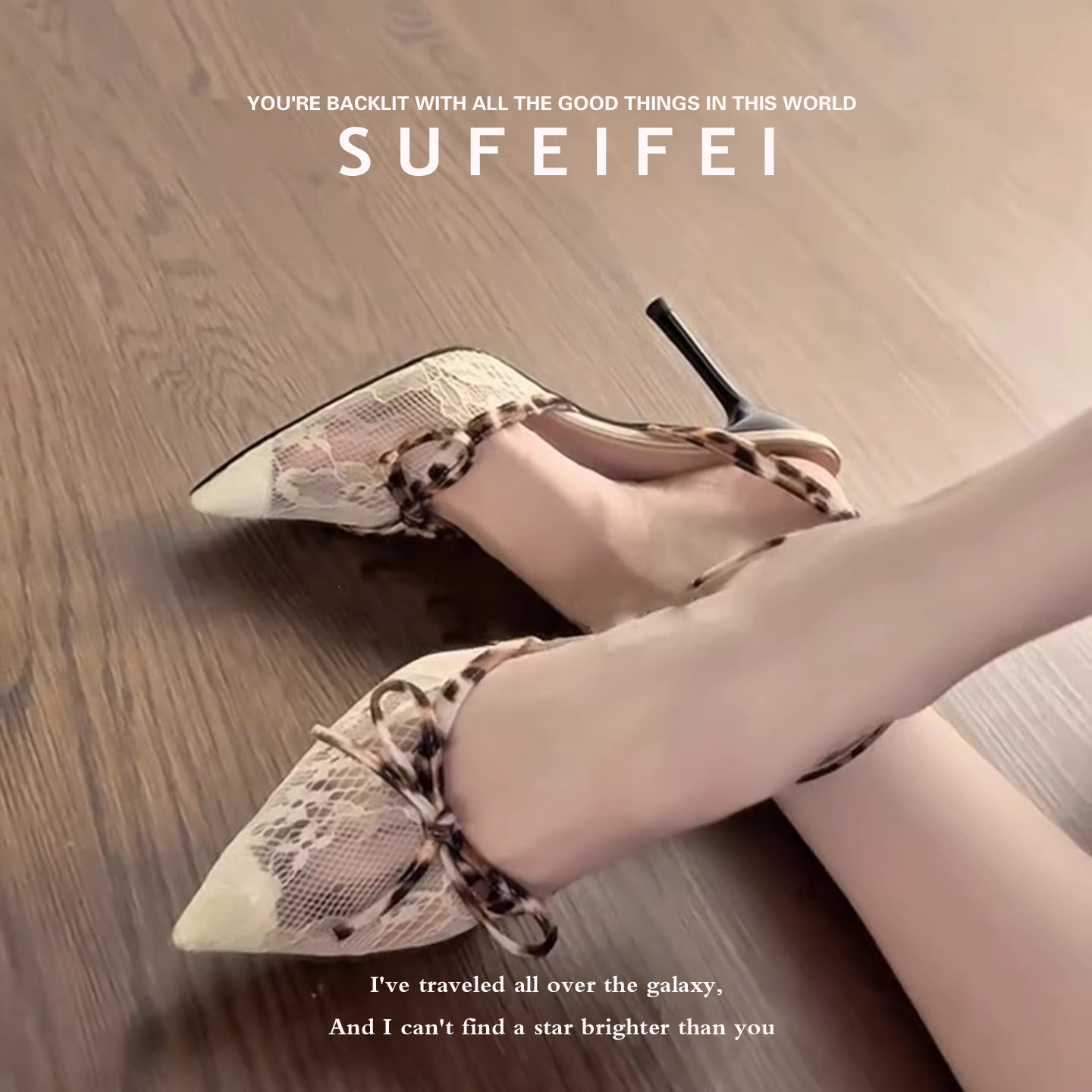 苏妃绝美蕾丝尖头高跟鞋女气质细跟不累脚蝴蝶结性感包头凉鞋