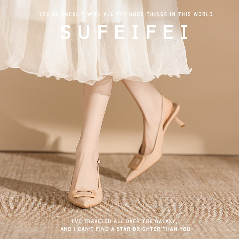 苏妃妃2026夏天季白色包头凉鞋女配裙子尖头气质后空高跟鞋女细跟