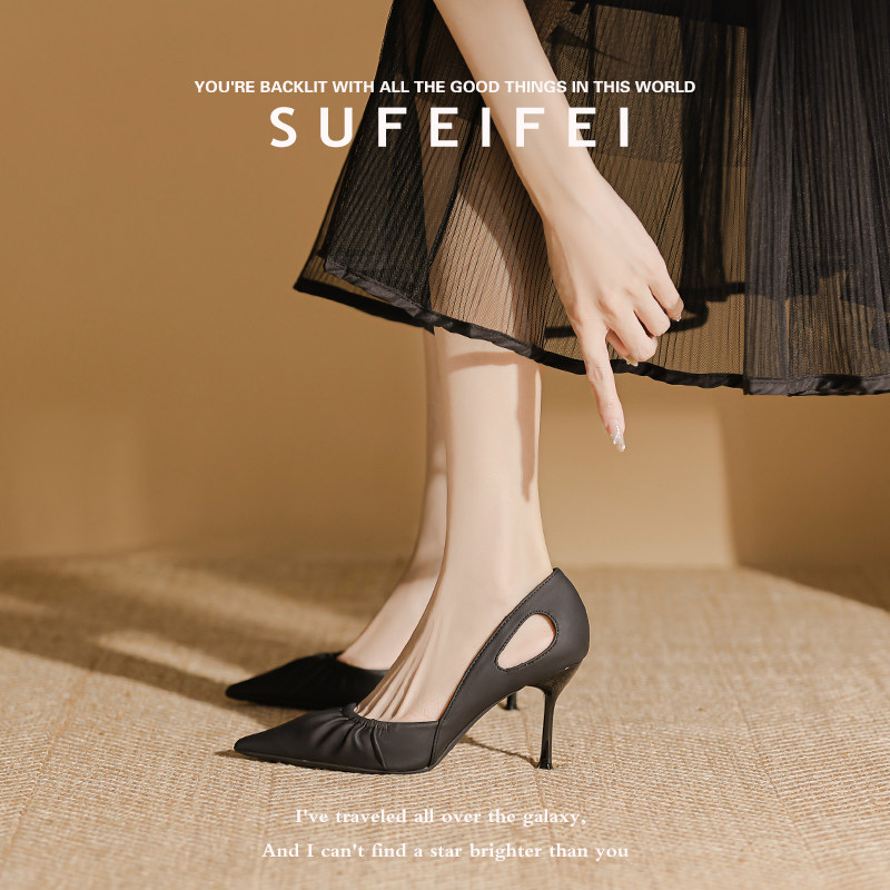 苏妃妃法式浅口配裙子高跟鞋女2026新款春季尖头细跟气质黑色单鞋