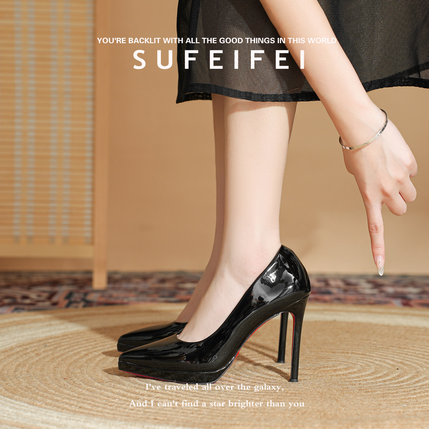 黑色高跟鞋女细跟2026年春季新款漆皮防水台不累脚气质名媛尖头鞋