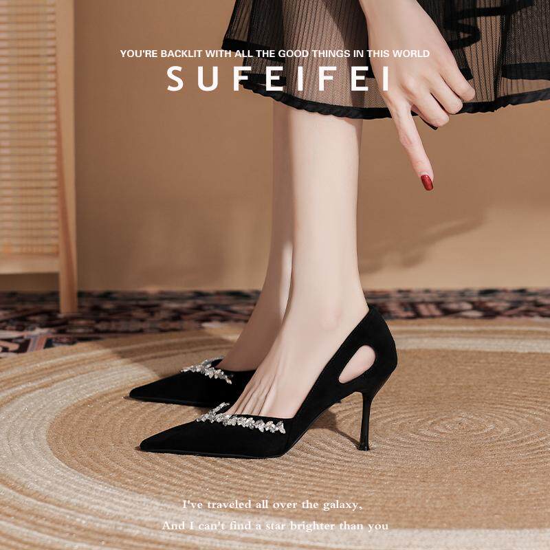 苏妃妃2026年春新款小个子高跟鞋女细跟绝美不累脚职业黑色单鞋女