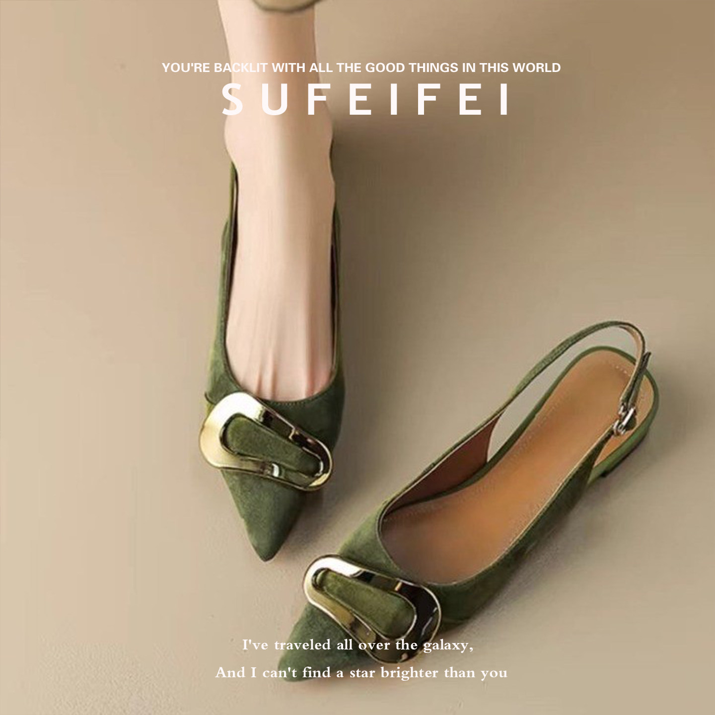 法式复古金属扣一字带包头凉鞋女款夏季尖头粗跟不累脚配裙子单鞋