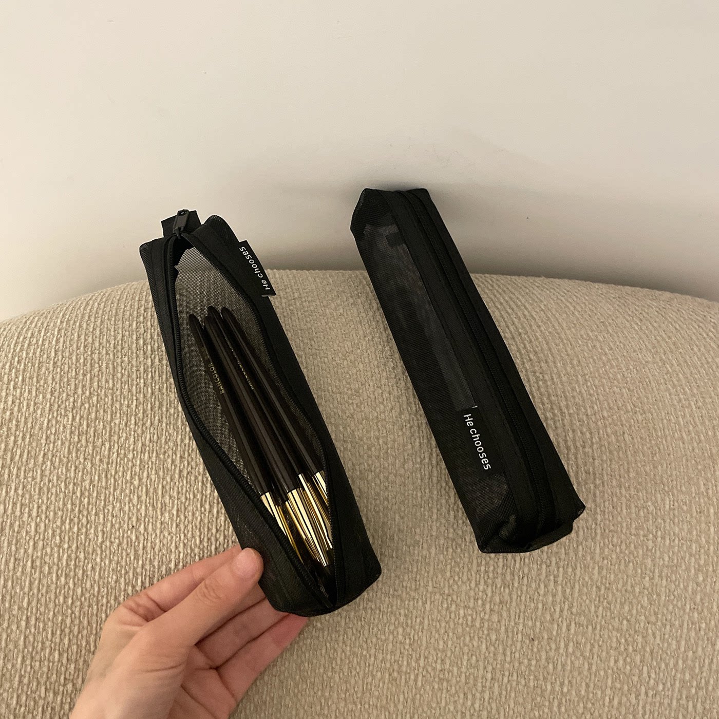 新款适用于化妆刷子可视收纳袋简约学生眉笔袋口红包ins便携笔袋