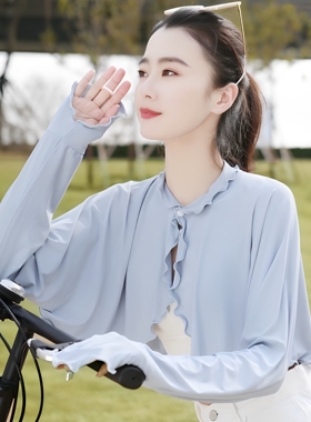 夏季骑电动车防紫外线连体袖套防晒衣女开车手臂遮阳冰丝带袖披肩