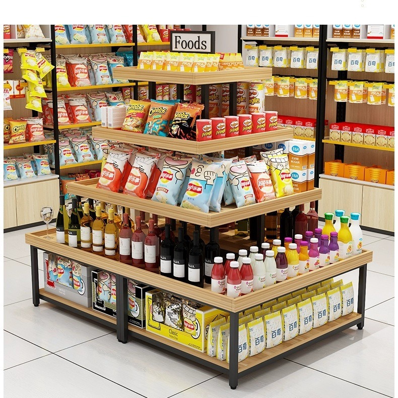 超市便利店中岛展示柜流水台化妆品货架陈列置物架产品堆头促销台