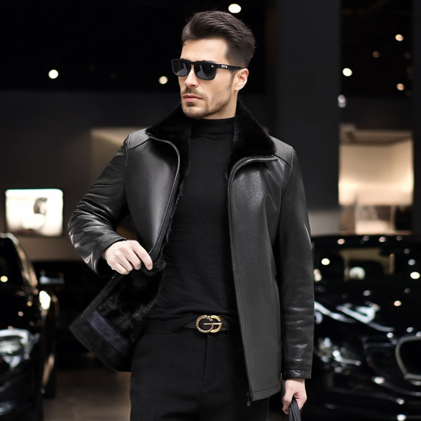 海宁真皮男皮衣貂绒内胆秋冬外套