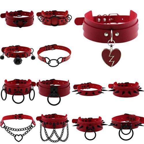 Punk Black Metal Tassel Red Choker Necklace Sexy Spiked Neck