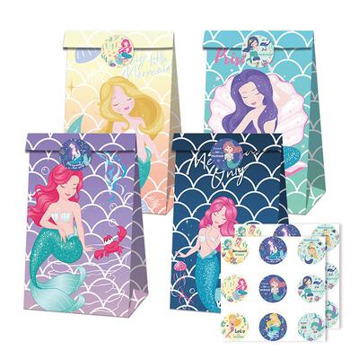 彩色人鱼生日派对装饰礼品袋Mermaid美人鱼装饰糖果纸袋