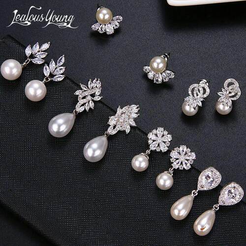 All Type Imitation Pearl Drop Earrings with Cubic Zirconia