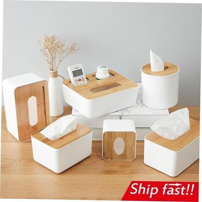 tissue box room paper storage napkin holder 收纳竹盖纸巾盒