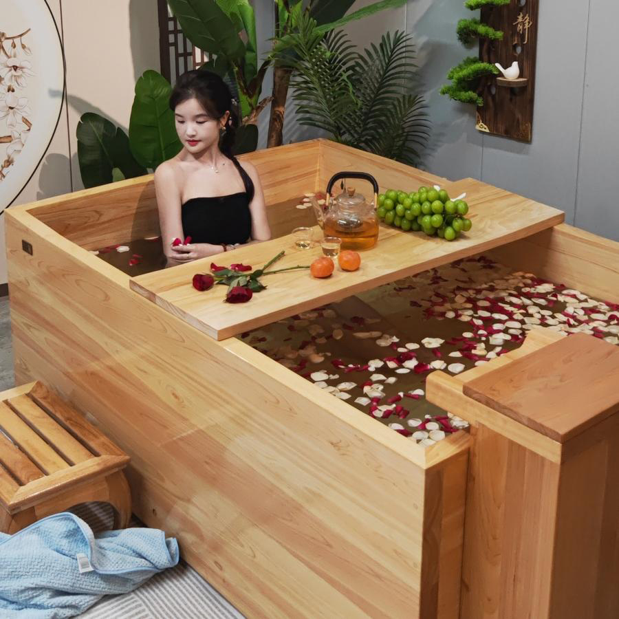 杉琦日式桧木浴缸泡澡木桶方形沐浴桶洗澡桶加厚家用木桶泡澡桶
