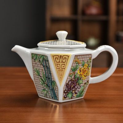 梅兰竹菊复古陶瓷手绘茶壶家用泡茶壶珐琅高档山水八方杯茶具套装