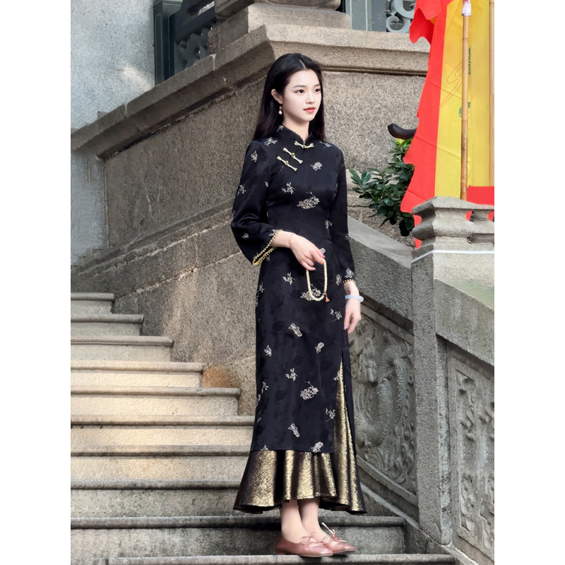 早春新款碎花七分袖国风