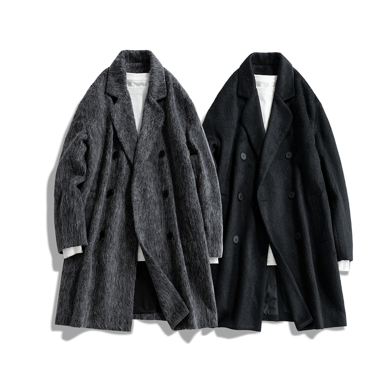 毛呢大衣男中长款仿羊绒风衣外套秋冬季宽松休闲男装夹克