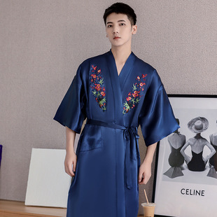 秋季新款男士睡衣浴袍中国风绸缎宽松舒适酒店浴场厂家代发