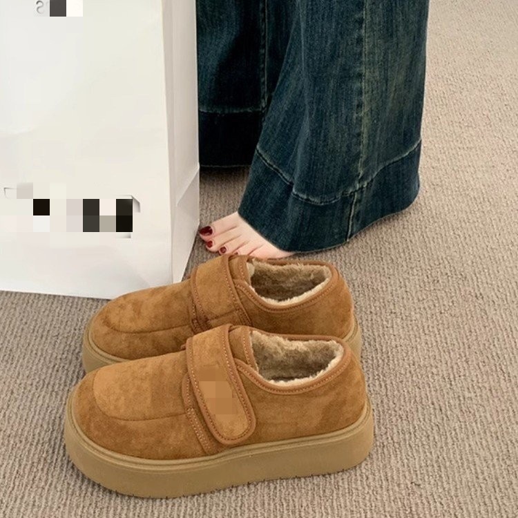 松糕厚底勃肯鞋女保暖2025冬季女鞋新款加绒雪地魔术贴棉鞋一脚蹬