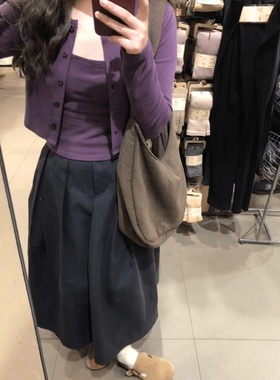 实价现货紫色温柔气质吊带开衫搭配半身裙女开春小个子穿搭三件套