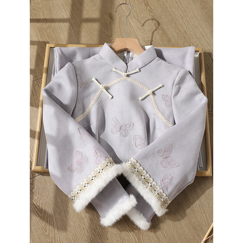 新中式紫色秋冬旗袍女小