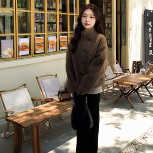 韩系夹棉设计感短款外套韩系牛角扣简约通勤保暖上衣女