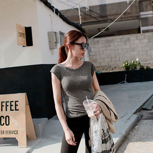 T恤上衣 显瘦显身材超薄圆领短袖 一件代发韩国东大门通勤韩版 修身