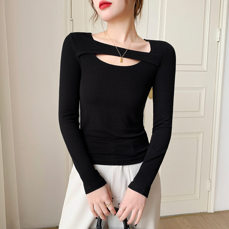 黑色镂空长袖打底衫女内