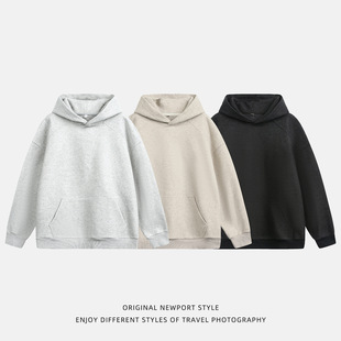 360g重磅毛呢连帽卫衣秋季款基础纯色廓形帽衫质感潮牌宽松外套q