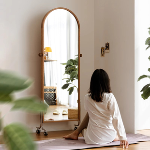 杂志镜实木穿衣镜樱桃木全身镜落地镜家用卧室试衣镜可移动穿衣镜