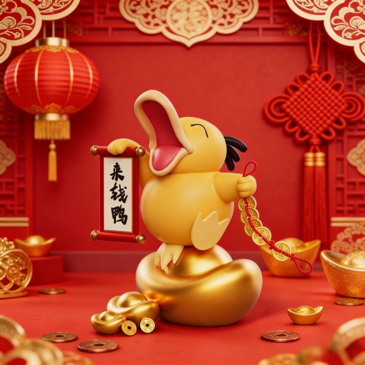 赚钱可达鸭盲盒手办摆件可爱卡通公仔桌面装饰品礼物