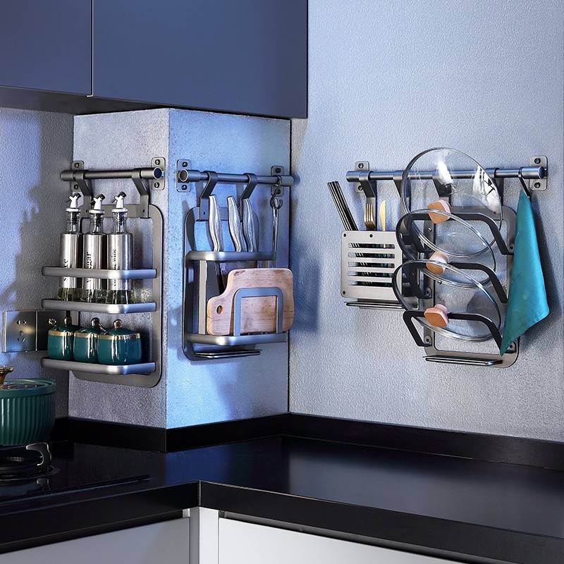 置挂架大免打厨壁家物用调53396挂味用品全房多刀纳功能架孔转角