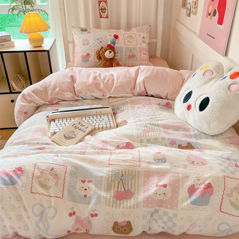 舍件a被类棉套层纱纯棉单套生69922罩床全床笠四大学新宿三被件套