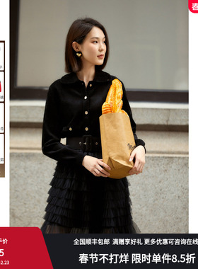 RARE威雅女装 秋冬黑色毛衫雪尼尔长袖开衫 RR2236250340